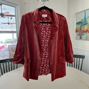 Skies Are Blue Rich Red Velvet Blazer